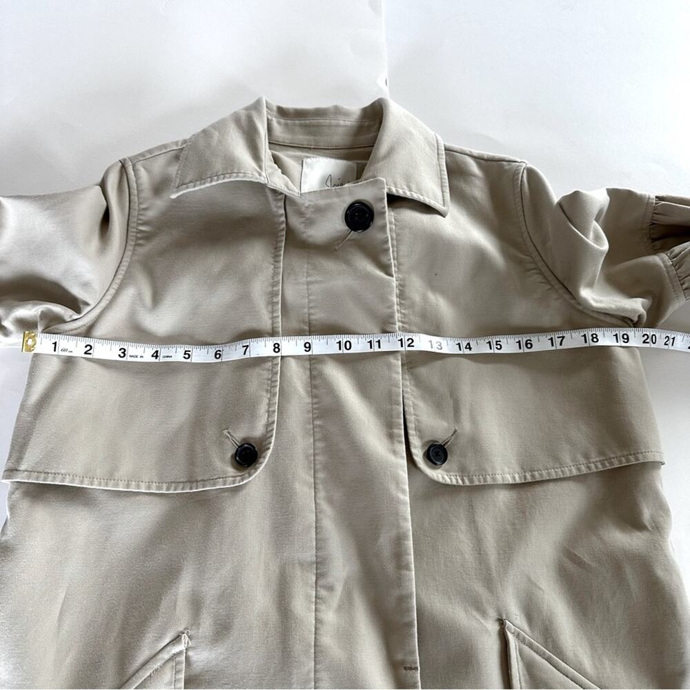 Joie Puff Sleeve Cotton Trench Coat Jacket Classic Beige Long Button-Front - Picture 6 of 14